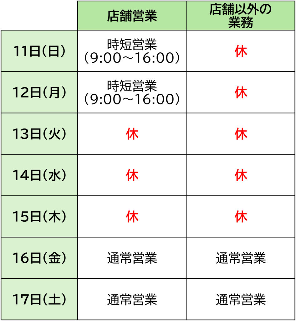 夏季休業日程